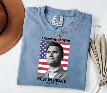 Comfort Colors® American Legend Charlie Kirk - Rest in Peace Memorial Shirt - Conservative Patriot Tribute Tee - USA Flag Apparel