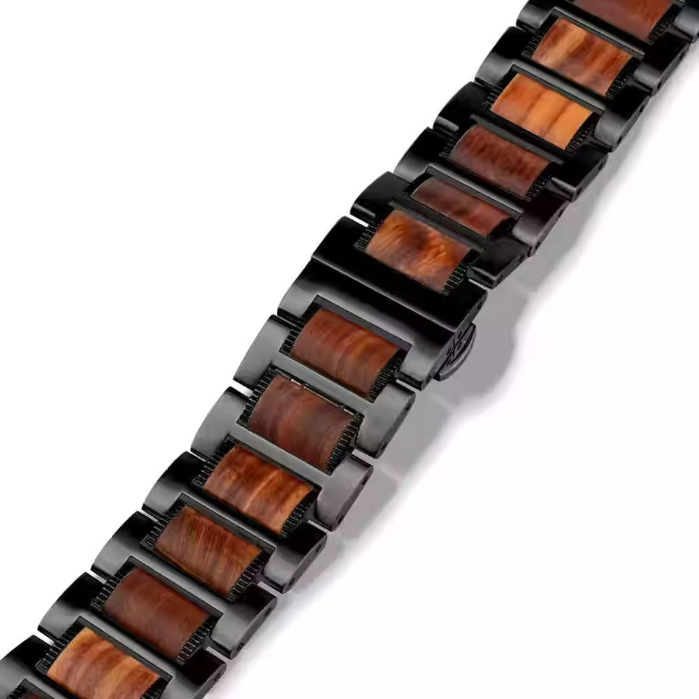 Natural Red Sandalwood & Metal Watch Band For Samsung Watch Ultra