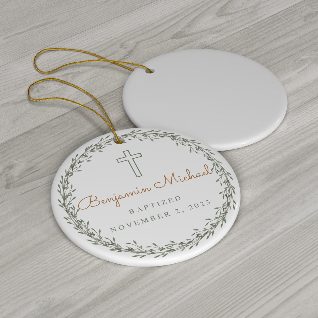 Personalized Cross Porcelain Ornament Baptism Gift for Boy Godson Gift Custom Baptized Keepsake For Parents Religious Gift of Faith Present