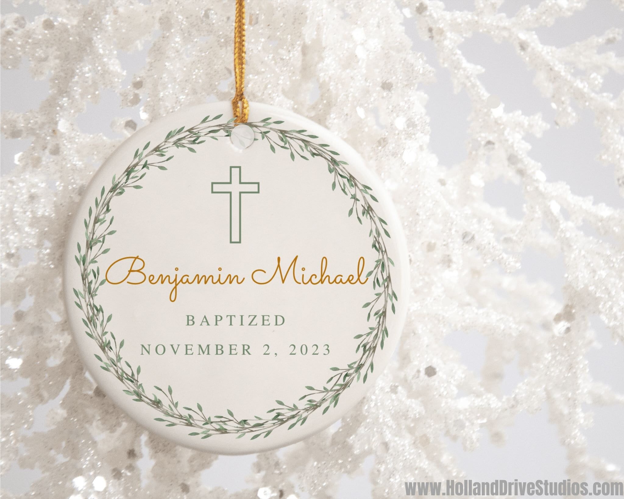 Personalized Cross Porcelain Ornament Baptism Gift for Boy Godson Gift Custom Baptized Keepsake For Parents Religious Gift of Faith Present