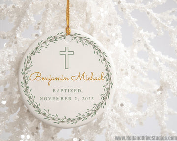 Personalized Cross Porcelain Ornament Baptism Gift for Boy Godson Gift Custom Baptized Keepsake For Parents Religious Gift of Faith Present