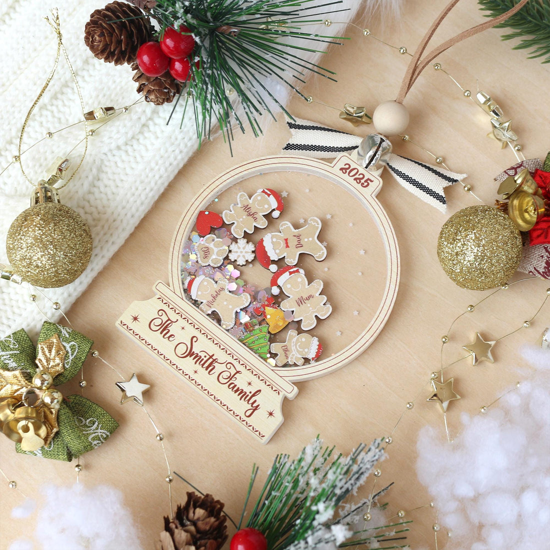 Personalized Gingerbread Family Christmas Ornament: Custom Acrylic Cookie, Up to 10 Names