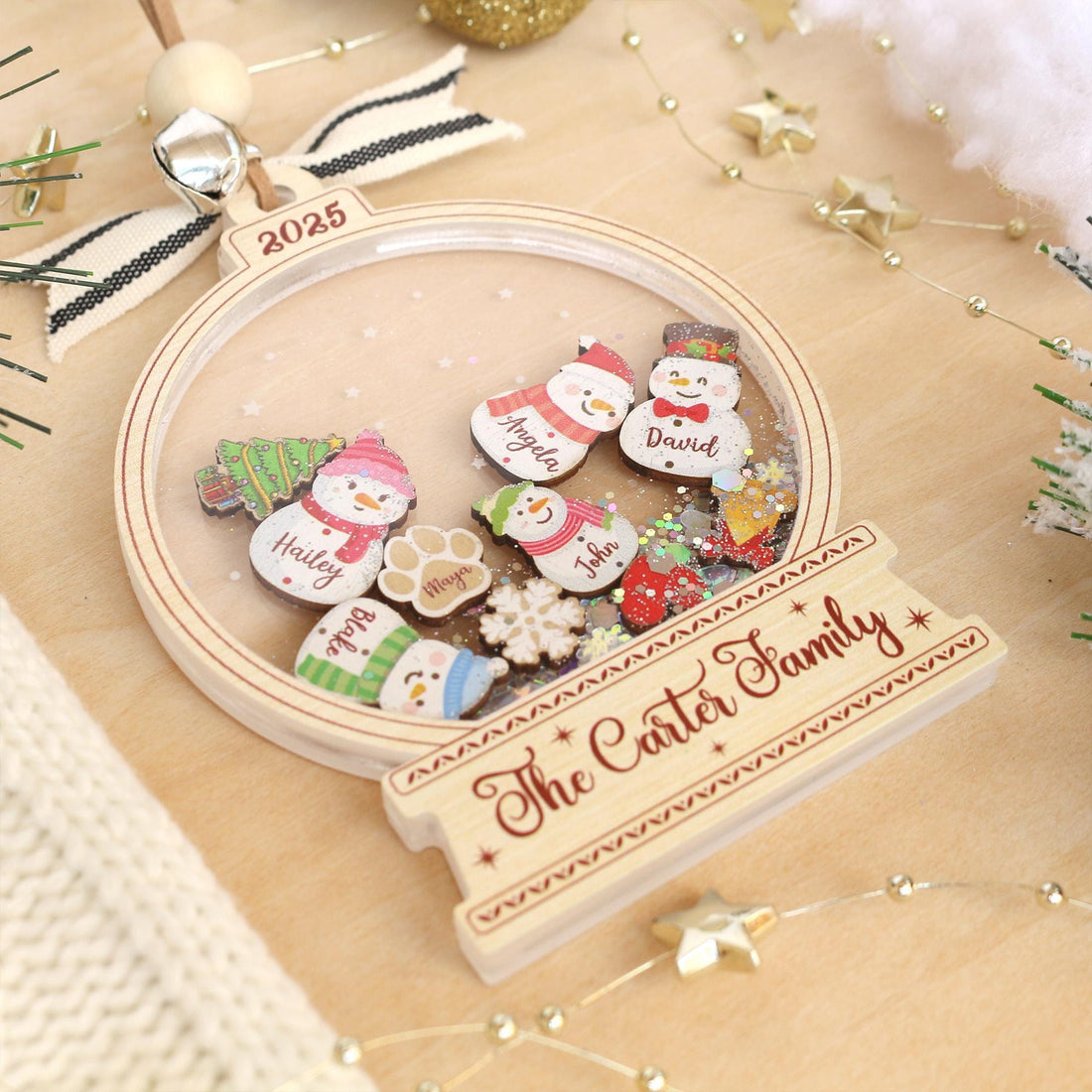 Personalized Snowman Family Christmas Ornament: Custom Acrylic Decor