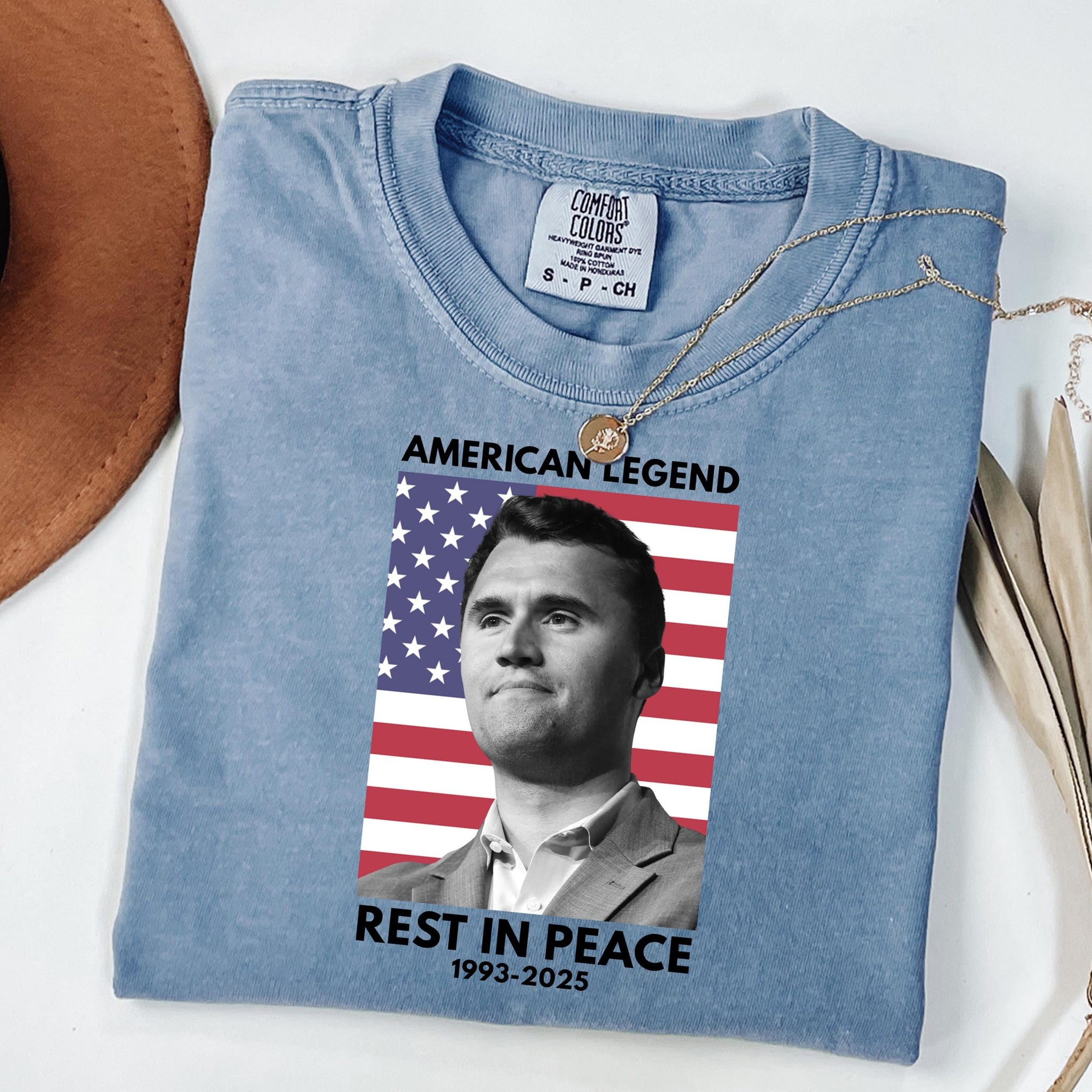 Comfort Colors® American Legend Charlie Kirk - Rest in Peace Memorial Shirt - Conservative Patriot Tribute Tee - USA Flag Apparel